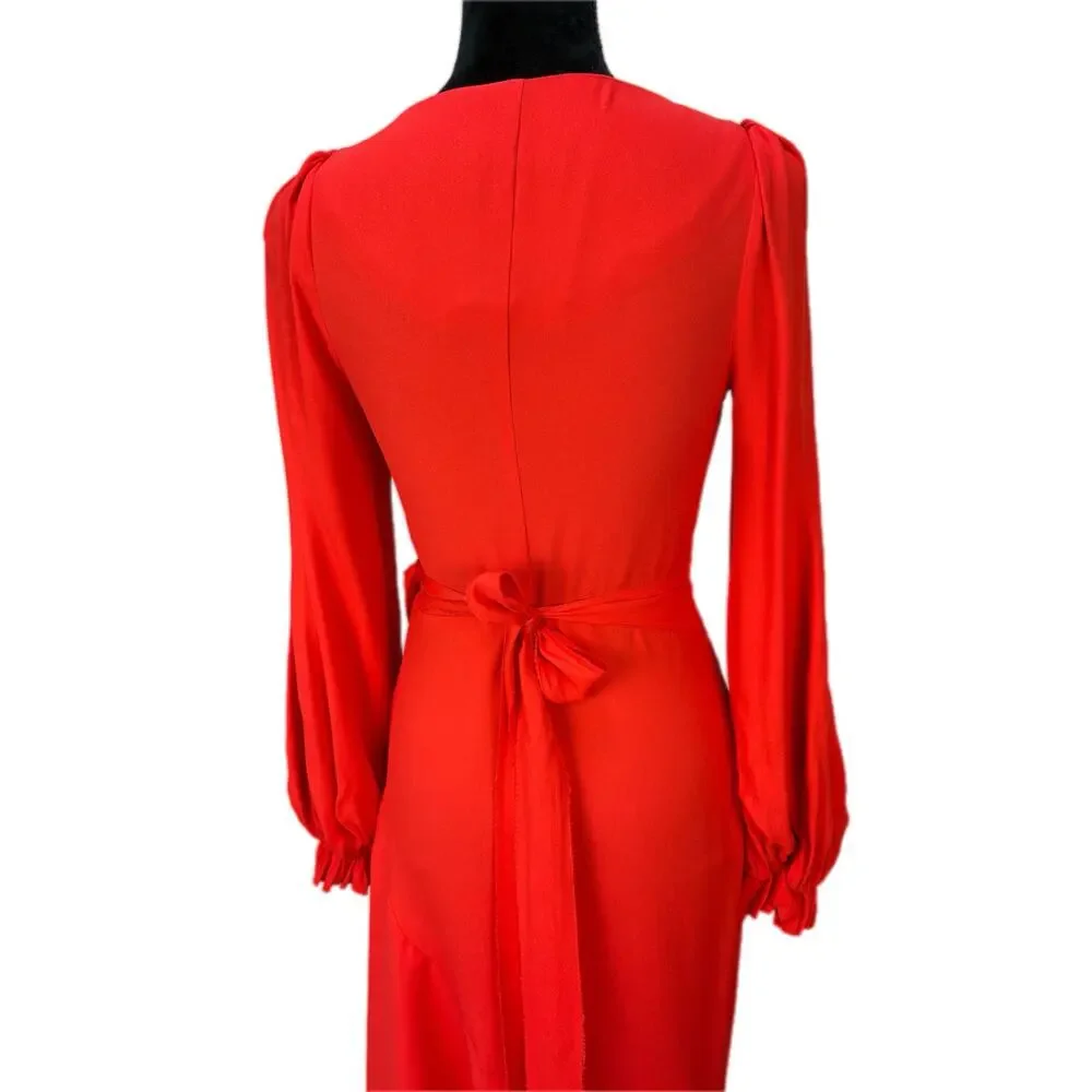 Maria Lucia Hohan Red Ruffle Wrap Dress - Women's Size 2